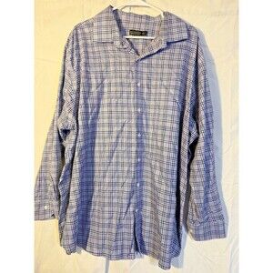 Rochester Men's Dress Shirt Big Tall 19 Blue Plaid Egyptian Cotton 3XL 3X Preppy